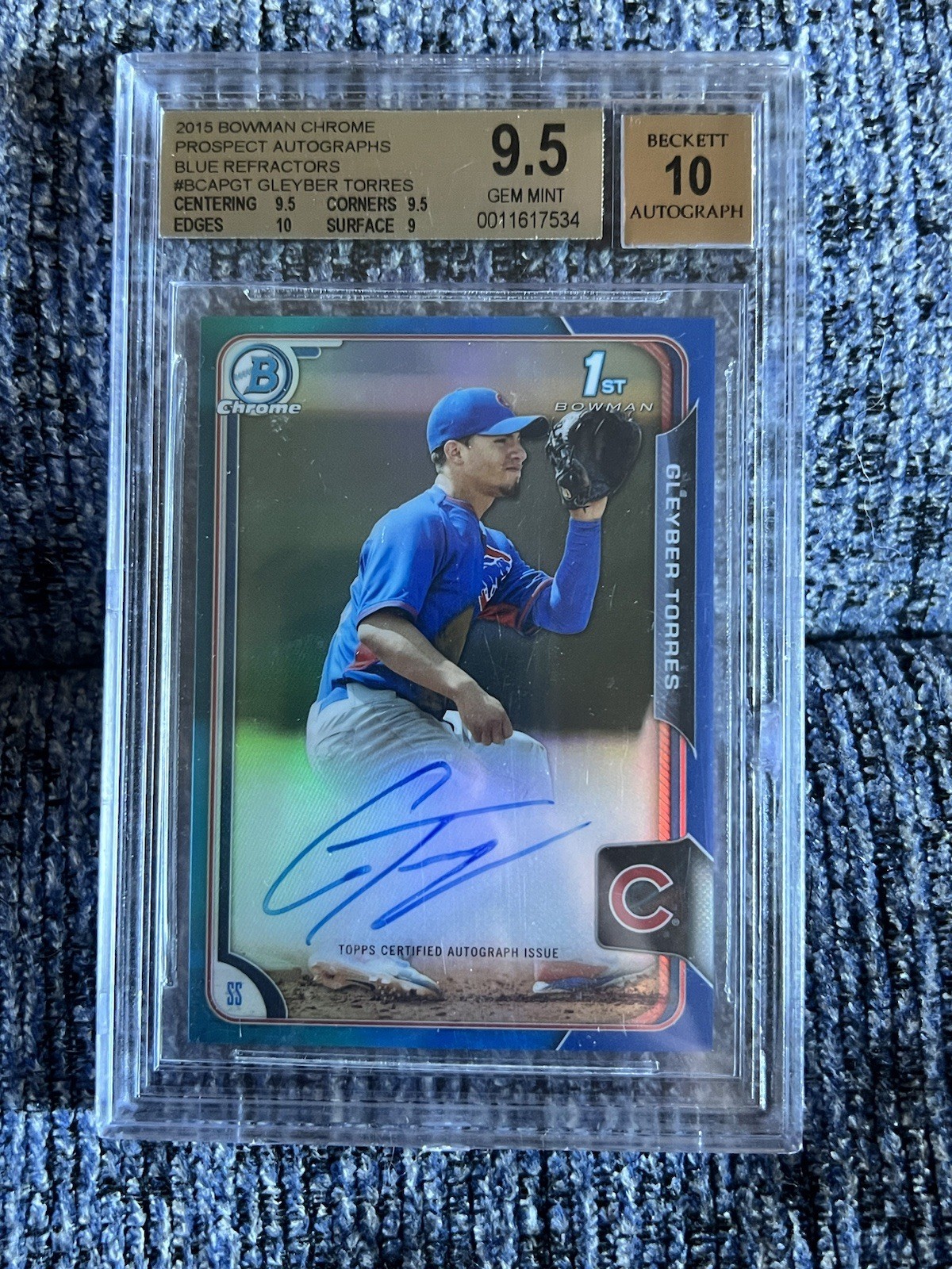 2015 Bowman Chrome GLEYBER TORRES #BCAPGT - Blue Refractor /150 - Auto - BGS 9.5