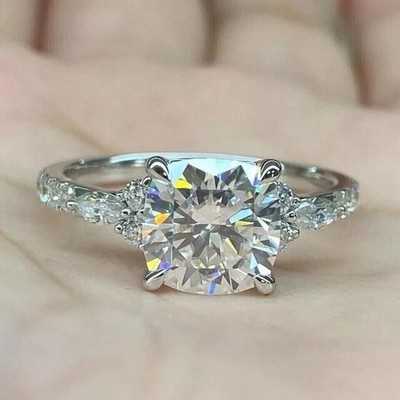 2.20 Ct Cushion Cut Moissanite Solitaire Wedding Ring 14K White Gold Plated