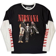 Nirvana 'In Utero Band Photo' Black / White Layered Long Sleeve T shirt - NEW