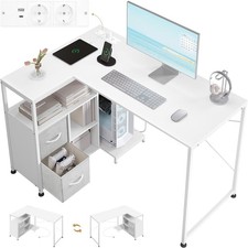 WOLTU Schreibtisch L-Form Eckschreibtisch Computertisch 120x80cm Steckdosen Weiß