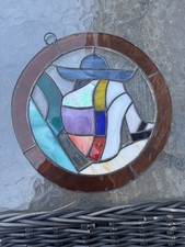 Vintage Leaded Stained Glass Cactus sombrero Desert Themed