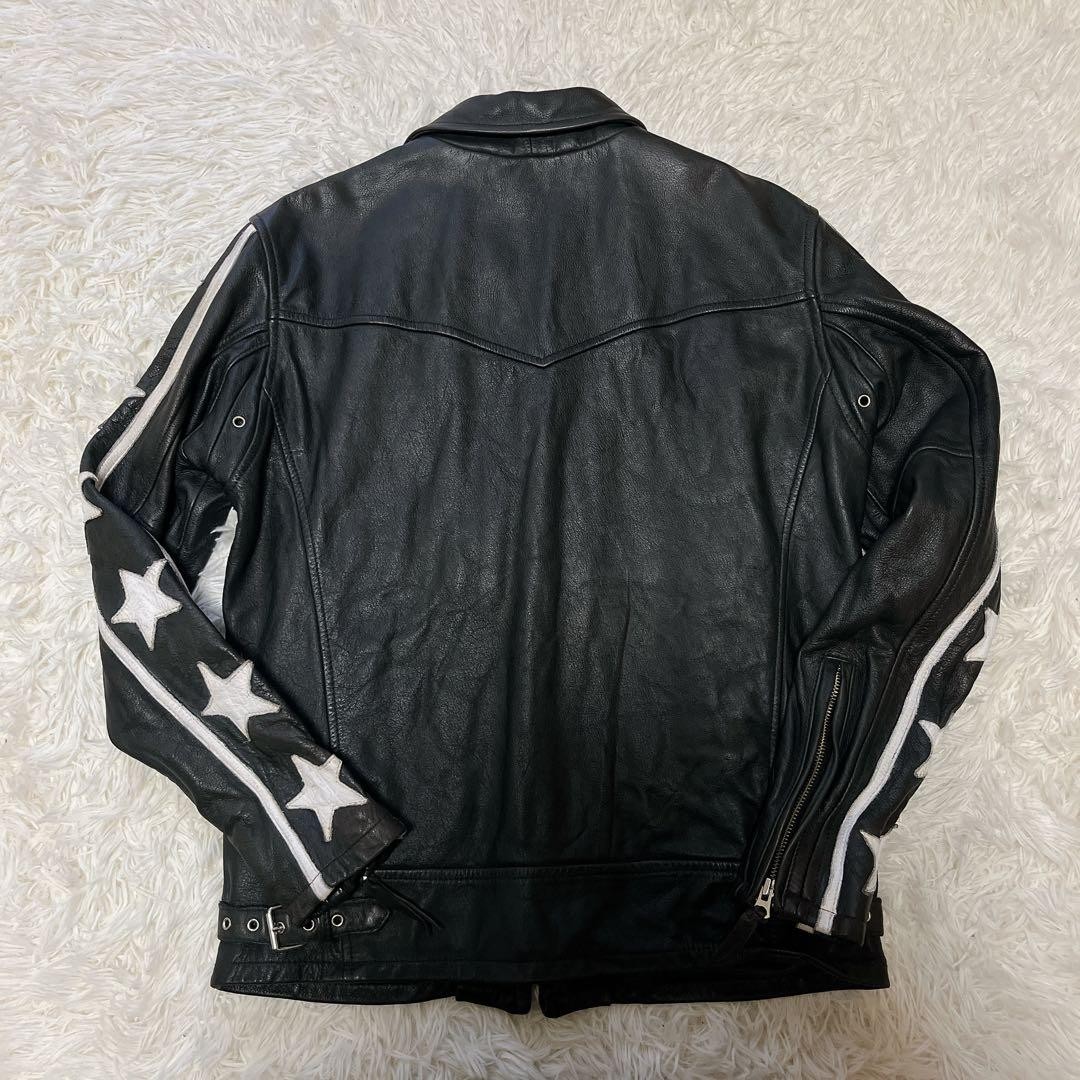 Schott Leather Star Pattern Rider Jacket Black US… - image 9