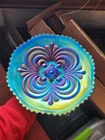 Pretty & Electric Purple Imperial Carnival Glass Scroll Embossed Pattern Plate