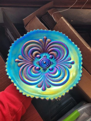 Pretty & Electric Purple Imperial Carnival Glass Scroll Embossed Pattern Plate