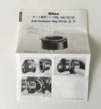 Nikon Auto Extension Ring PK-11A, 12, 13 Instruction Sheet