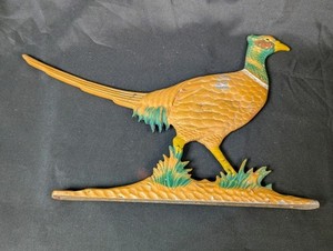 Vintage Handpainted Rustic Cast Iron Pheasant Mount 13” Mailbox Topper