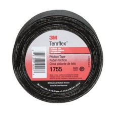 3M Temflex Cotton Friction Tape 1755, Black, 1-1/2" Width, 82-1/2 Foot Length