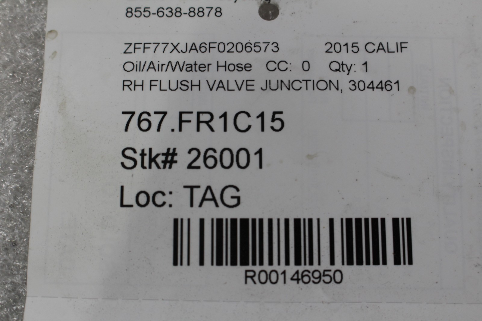 Ferrari California T, RH, Right, Flush Valve, w/Pipe, Used, P/N 304461