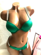 Victoria's Secret Shine Strap Bombshell Push Up Bikini Swim 2 PC Set Green NWT