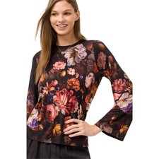 Johnny Was Janie Favorite Beckett Blooms Tee Long Floral Shirt Dark Brown Top NW