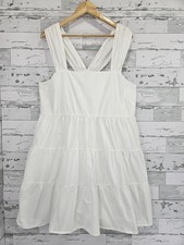 Banana Republic Womens Large White Cotton Poplin Tiered Mini Dress