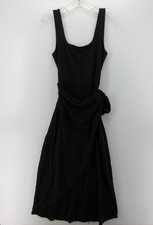 Quince Dress Women Medium Black Jersey Wrap Side Tie Tencel Stretch Midi NEW