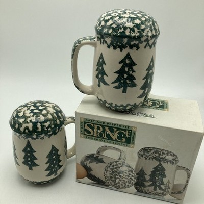 Potter & Smith Folk Craft Sponge Stoneware Salt & Pepper Shakers Pine Tree