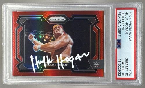 111022932 Hulk Hogan 2024 Panini Prizm WWE #70 Red IP Auto /299 PSA 10/10