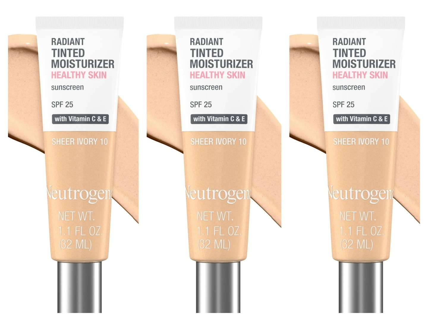3 Pack Neutrogena Healthy Skin Radiant Tinted Moisturizer SPF 25 10 Sheer Ivory
