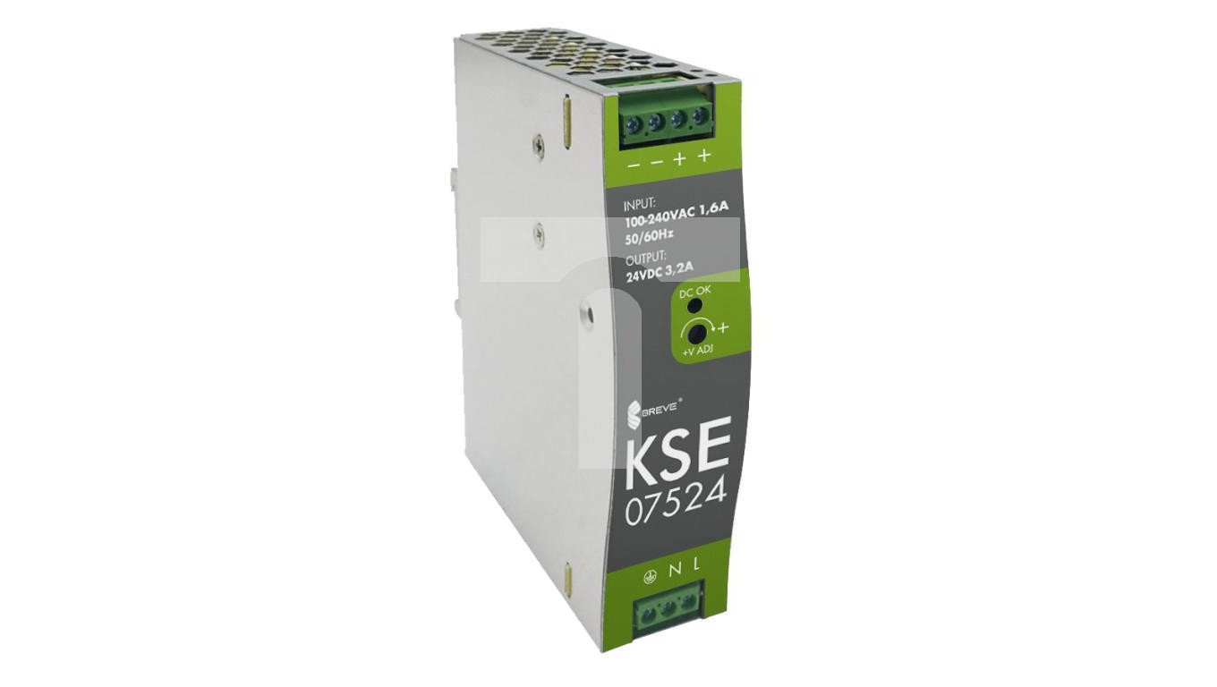Switching power supply KSE 07524M 230/24VDC 3.2A 75W per DIN rail, Uzas:  /T2UK