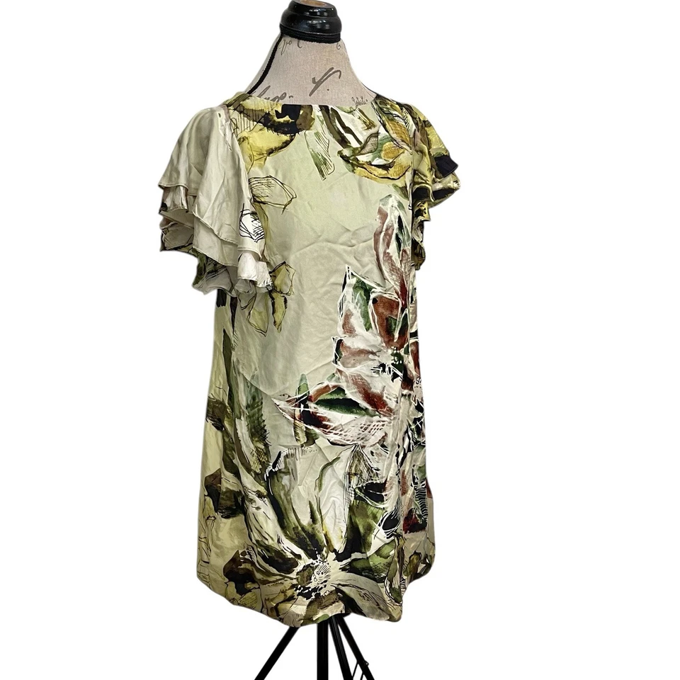 Vestido Ali Ro Mujer Talla 6 Verde Floral Manga Corta Jardín Fiesta Botánico Boho Foto 3 de 4