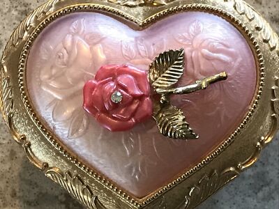 専用　米国製　vintage セルロイド　ハートシェイプ　リングケース　フラワー Vintage Jewelry Box With Mirror Hinged SEOUL Heart Shaped