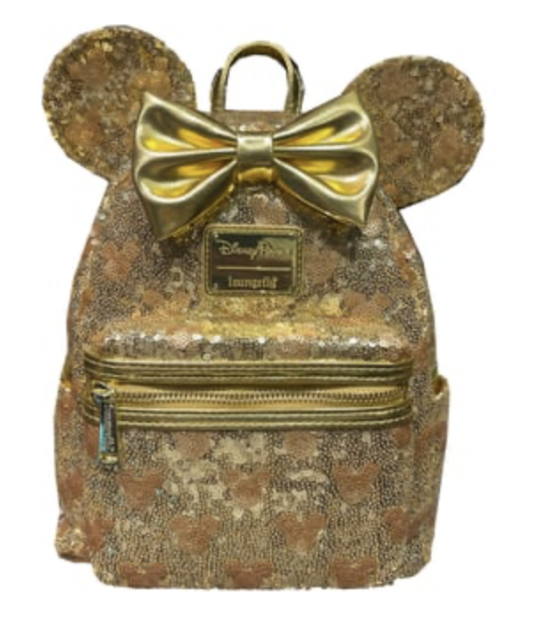 Disney Parks Loungefly Backpack Minnie Mouse Sequin Gold New