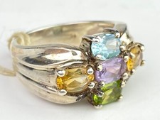 Sterling Silver  Amethyst, Citrine, Peridot, Blue Topaz Ring - Size 6 / 5.7g