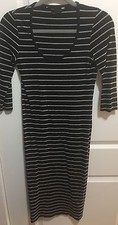 French Connection Black Gray Stripe Below the Knee Dress Size 4 SALE