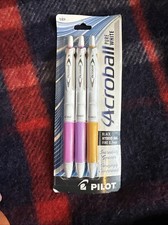 Pilot Acroball Pure White Retractable Hybrid Black Ink Fine 0.7mm Lot Of 3 Pens