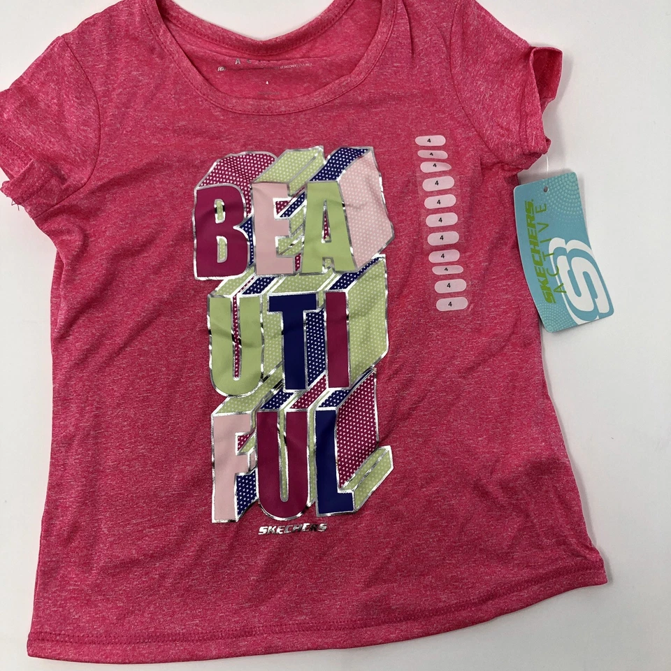 Niñas 4 Skechers Active Camiseta Pantalones Cortos Conjunto Rosa Negro Plata Hermosa K5 Foto 4 de 4