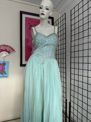 Y2K Prom Pageant Gown-Dress-Aqua Blue-silk-sweetheart-Vintage Inspired-Small - 第 2/24 張圖片