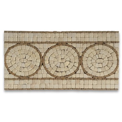 B0035T Marble Mosaic Border Listello Tile Circle Beige 5.5x10.6 Tumbled