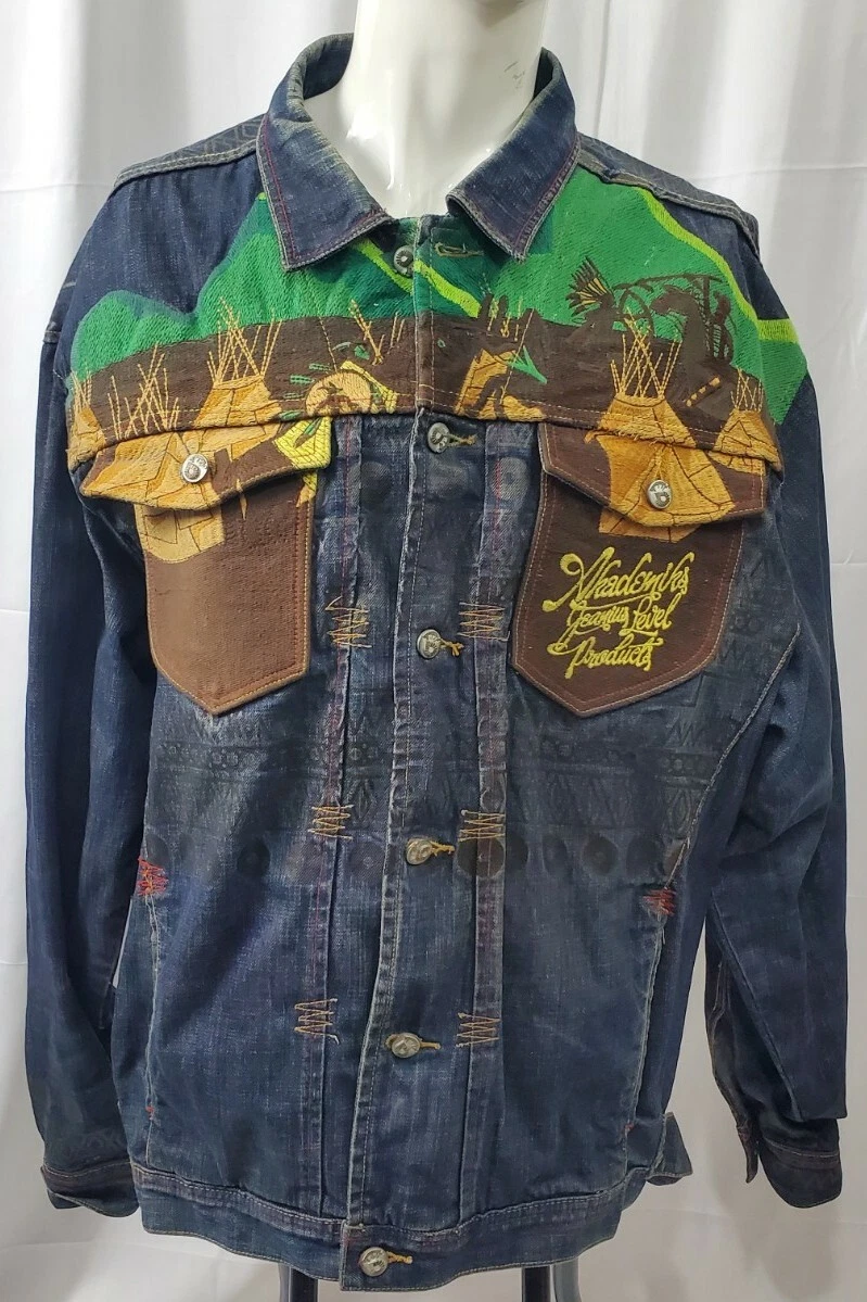 Akademiks Denim Jacket XL Southwestern Cowboy Indian Native America Jean Jacket