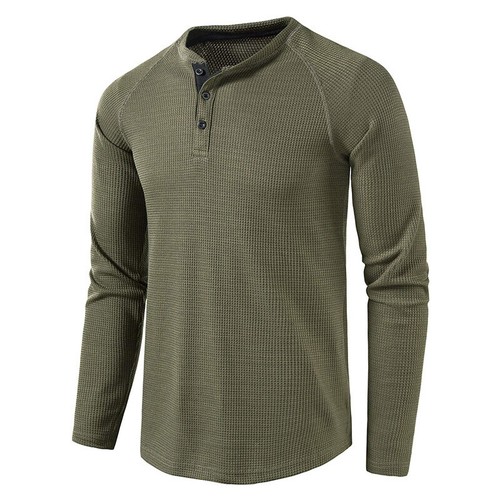 Mens T-Shirt Long Sleeve Top Thermal Henley Jumper Waffle Pullover~ ☆ - Picture 12 of 20