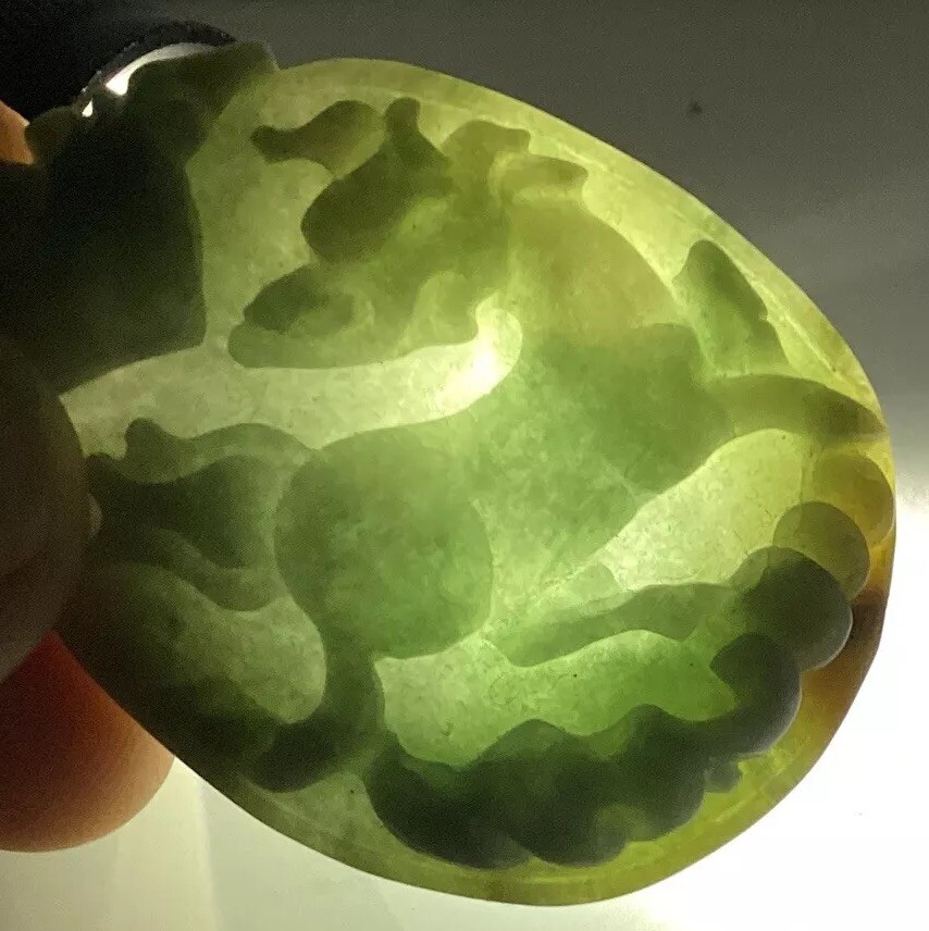 Green Jadeite Foo Dog Partially Translucent Penda… - image 9