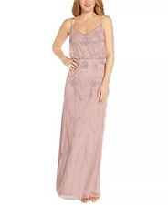 ADRIANNA PAPELL Petite Sleeveless Beaded Blouson Gown Dusted Petal Size 10P 199