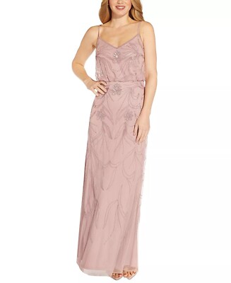 ADRIANNA PAPELL Petite Sleeveless Beaded Blouson Gown Dusted Petal Size 10P  $199