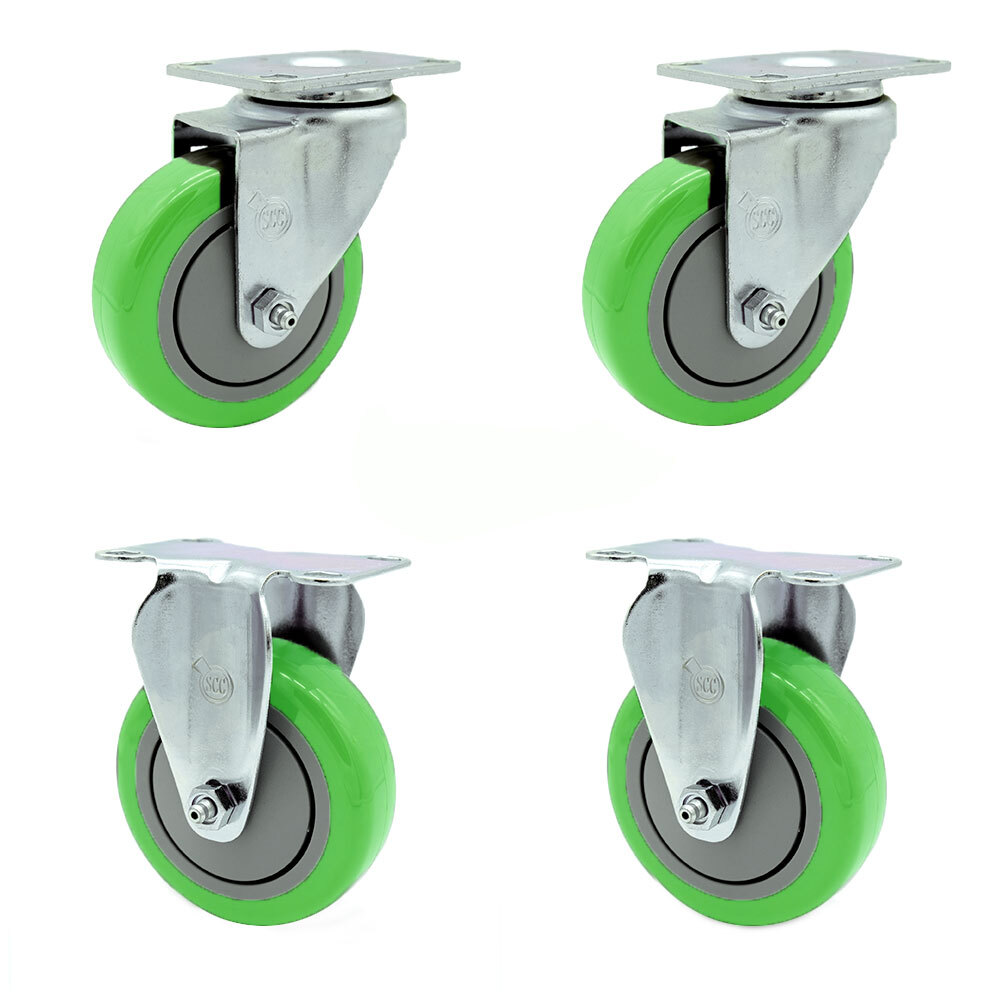 4 Inch Green Polyurethane Wheel Swivel Top Plate Caster Set with 2