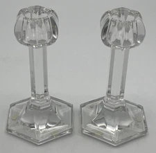 Pair of Orrefors Globe Hexagonal Candlesticks 5214/02 Sweden Jan Johansson 5"