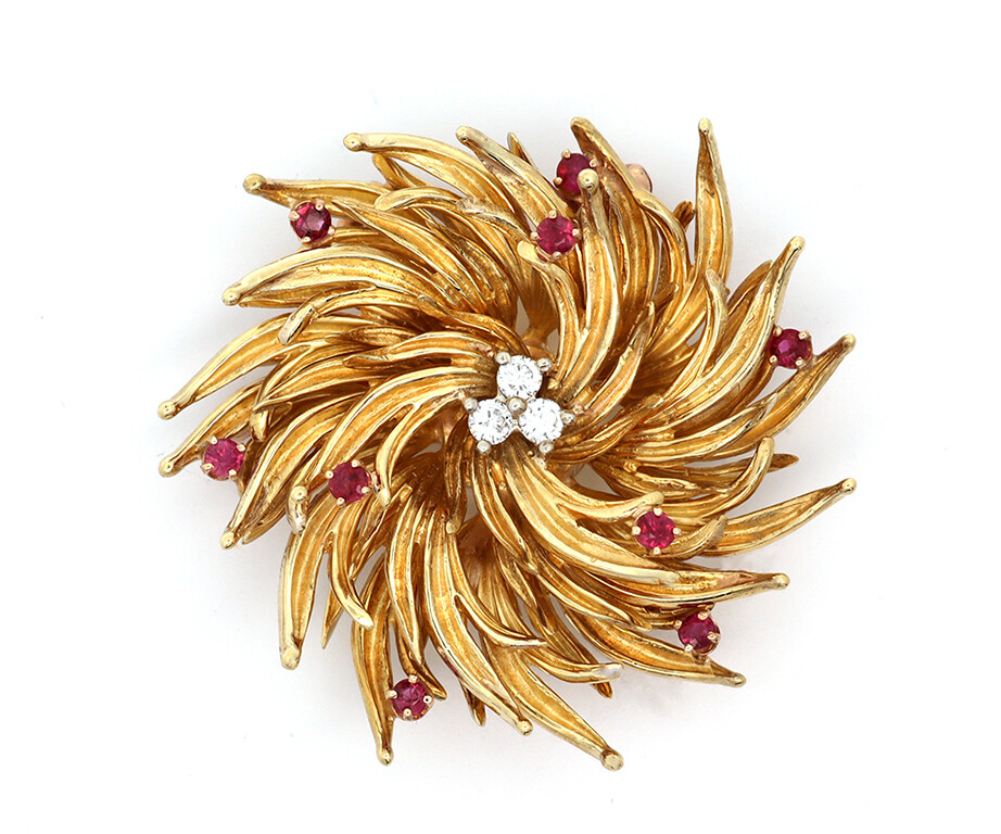 TIFFANY リボン 1987 ブローチ ヴィンテージN2411068 Vintage Tiffany & Co. 0.30ctw Diamond and 0.10ctw Ruby Swirl