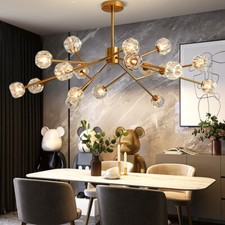Modern Crystal 18-Light Chandelier Sputnik G9 LED Gold Pendant Ceiling Fixtures