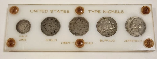(5) US Type Nickel Set Seated Liberty Half Dime, Shield, V, Buffalo, Jefferson