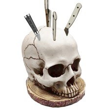 Portacoltelli da Cucina Teschio Umano in Resina con Base Halloween Teschio Portacoltelli