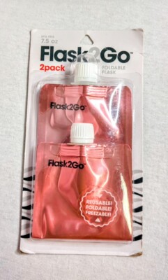 New! Set Of 2 Flask2Go Foldable Flask 7.5 Oz Each Reusable Freezable