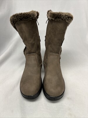 Patrizia Spring Step Khaki Brown Suede Faux Fur Buzzard Boots Size EU 37 US 6.5
