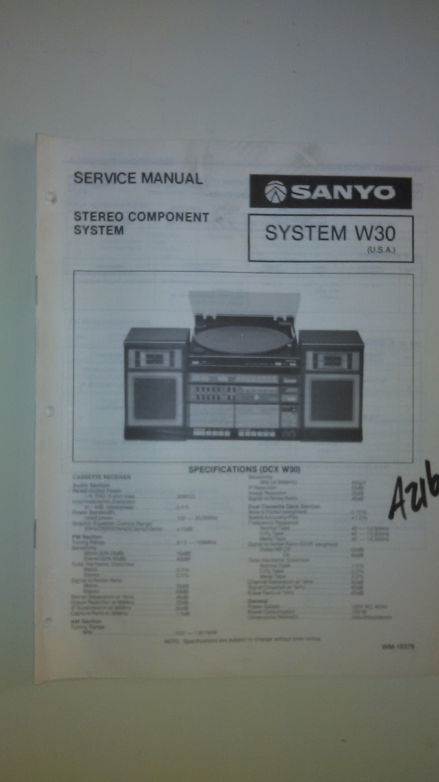 Sanyo rw30 service manual original repair book stereo tape player turntable