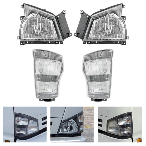 Headlights & Corner Lights LH+RH For 2004-2007 Isuzu NPR NQR 2005-07 GMC W-4500 - Picture 3 of 6