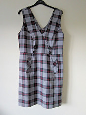 MATALAN SIZE 14 DRESS PINAFORE STYLE BLACK CHECK GINGHAM WHITE RED SHIFT