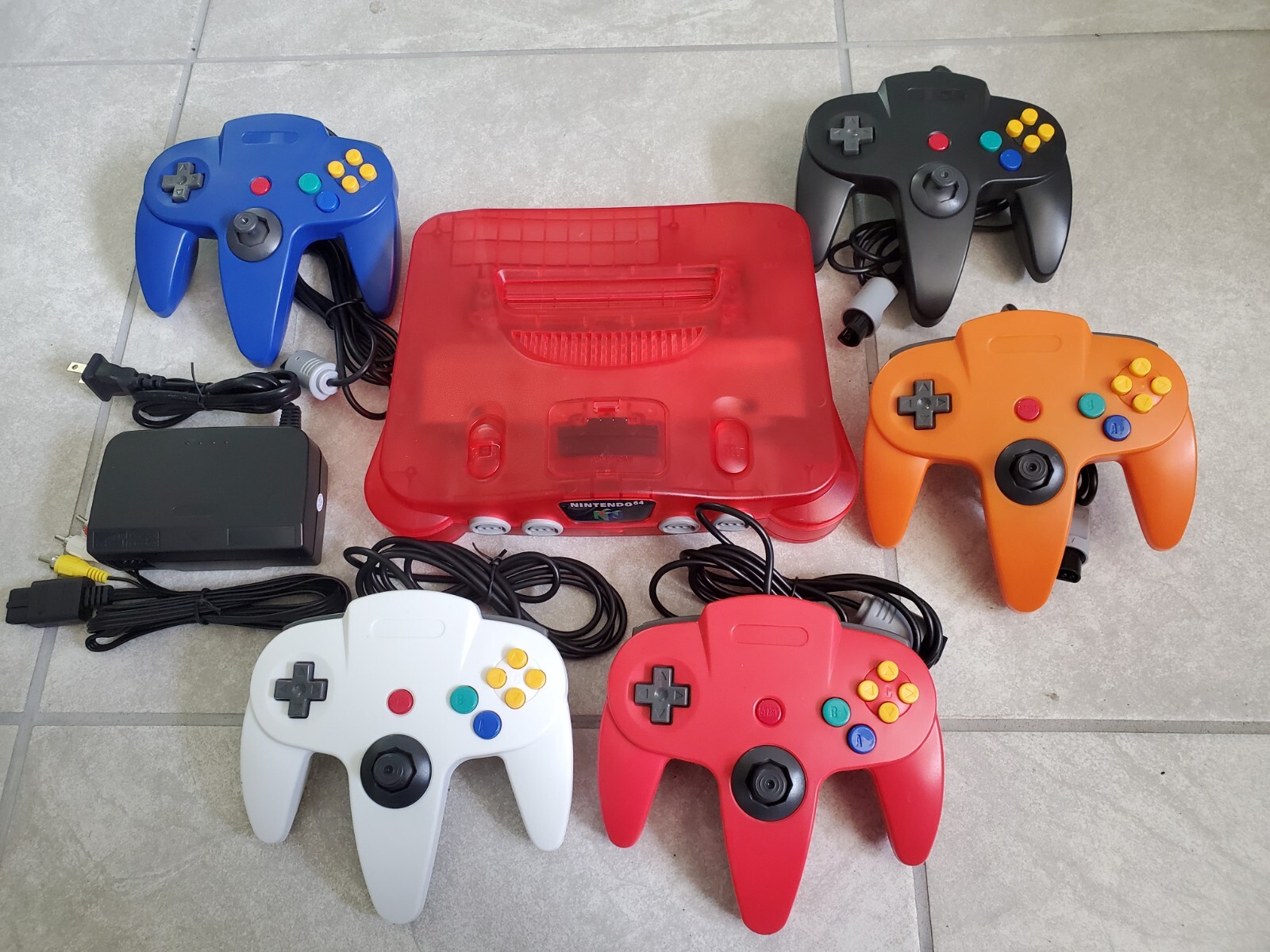 clear red Nintendo 64 N64 Console Controllers Games Bundle Lot