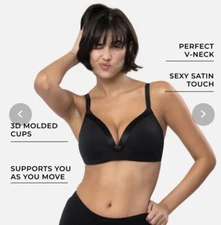 NWT UNDEROUTFIT Satin Grace Bra 1258 BLACK ( L ) Adjustable Straps 3D Molded $69