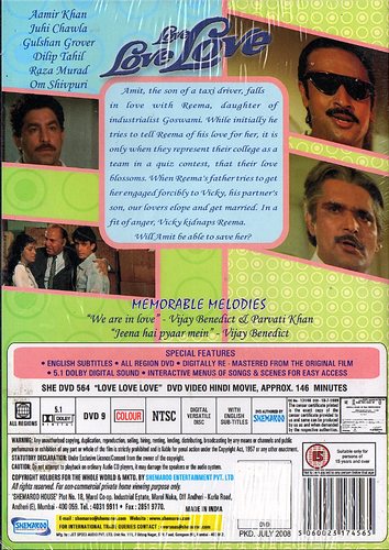 LOVE LOVE LOVE - SHEMAROO BOLLYWOOD DVD - Aamir Khan, Juhi Chawla, Gulshan G. - Imagen 2 de 2