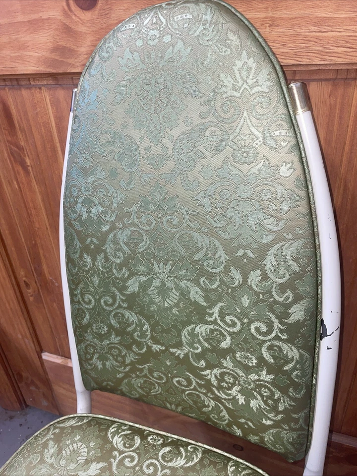 Silla de comedor giratoria vintage Metalcraft MCM metal damasco vinilo oro verde 6B455 Foto 4 de 4