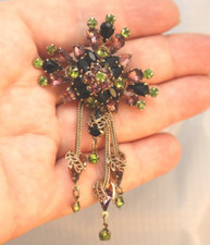 Alice Caviness Fringe Brooch Purple Green Rhinestone Dangles Vintage Pin-Pendant
